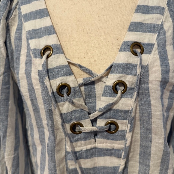 NWT Anthropologie Striped Linen Dolman Lace-Up Blue and White Women's Top - Med - Picture 8 of 14
